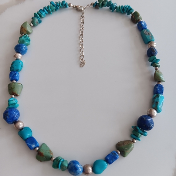 Turquoise and sterling silver Beaded Necklace and bracelet set - Picture 1 of 2